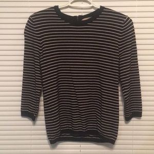 Striped 3/4 Sleeve Back Zip Sweater